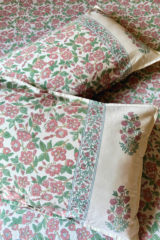 Blush Meadow Handblock Printed Cotton Bedsheet