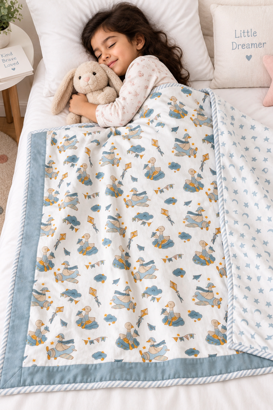 Kite & Quack Handblock Printed Reversible Mulmul Kids Dohar