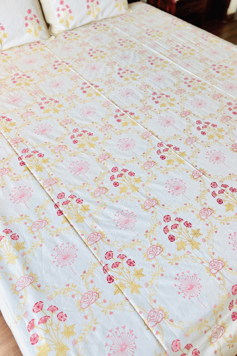 Blush Garden Handblock Printed Percale Cotton Bedsheet