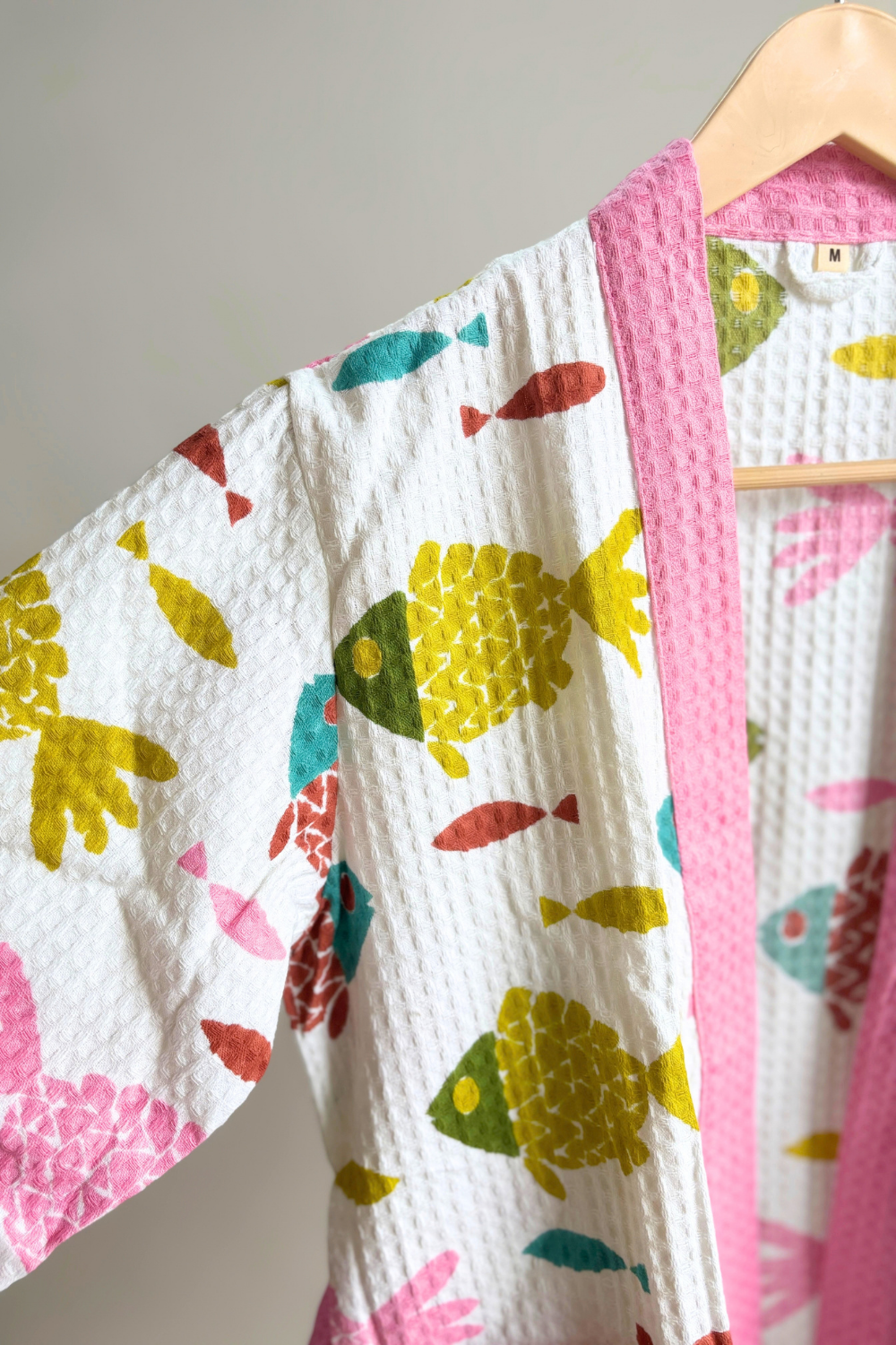 Ocean Friends Handblock Printed Waffle Cotton Kids Bathrobe
