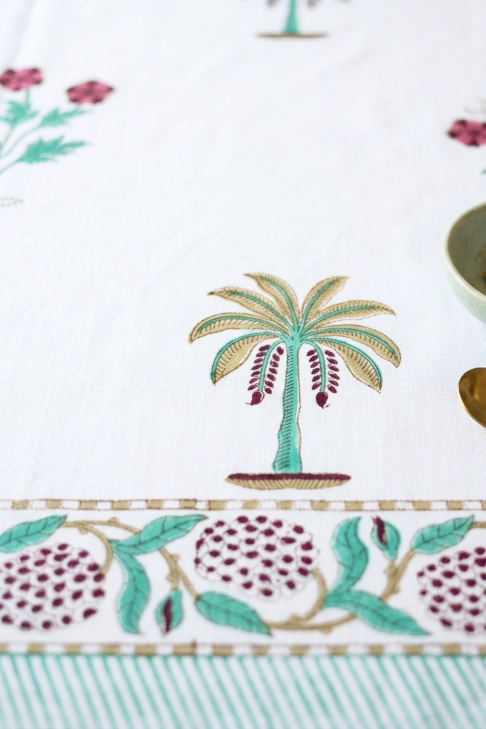 Palm Harmony Handblock Printed Cotton Canvas Table Cloth - 6 Seater