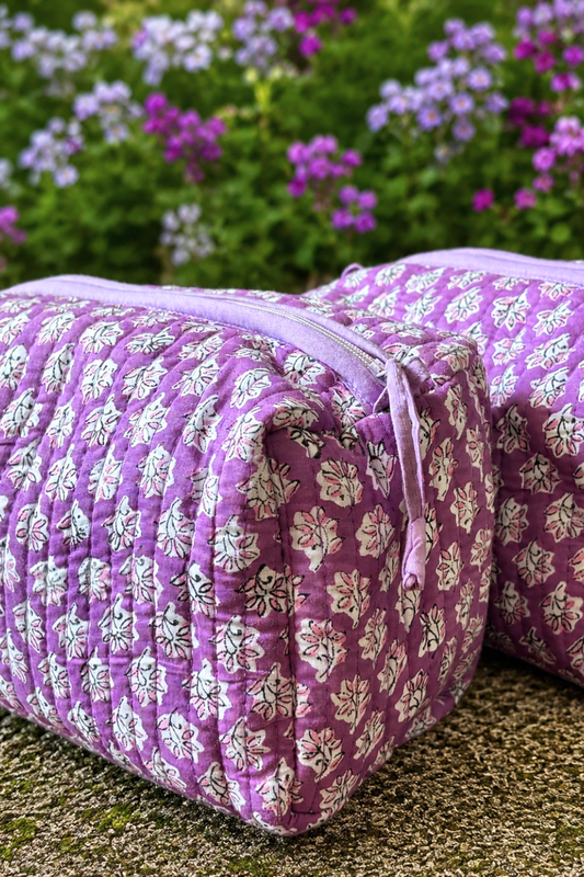Lavender Floral Quilted Cotton Travel Pouches – Set of 3
