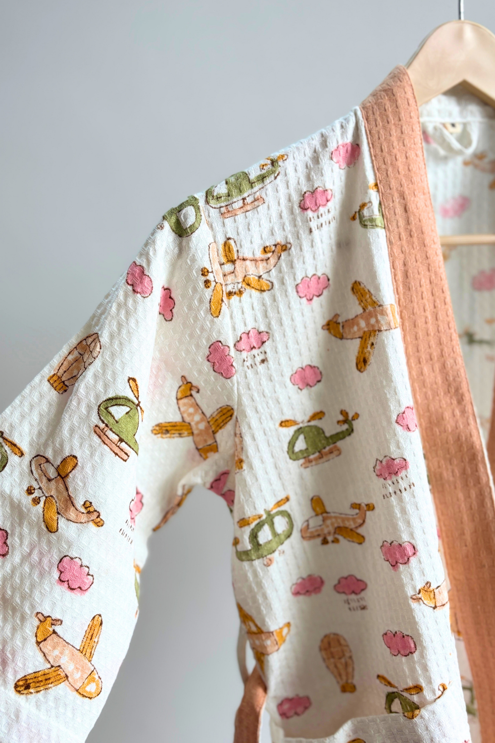 Little Aviators Handblock Printed Waffle Cotton Kids Bathrobe