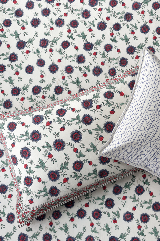 Indigo Dahlia Handblock Printed Cotton Bedsheet