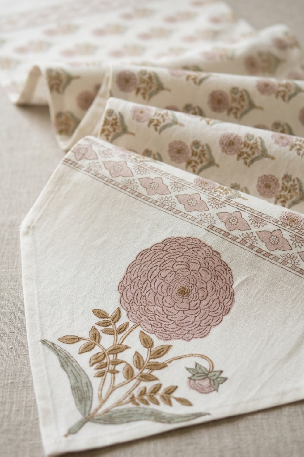 Muted Bloom Handblock Printed Cotton Canvas Table Runner