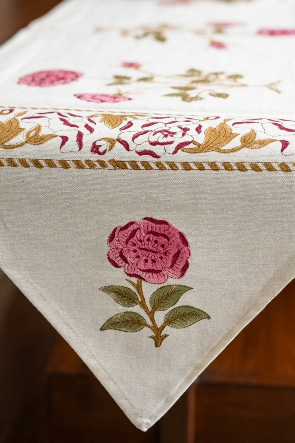 Rosette Charm Handblock Printed Cotton Canvas Table Runner
