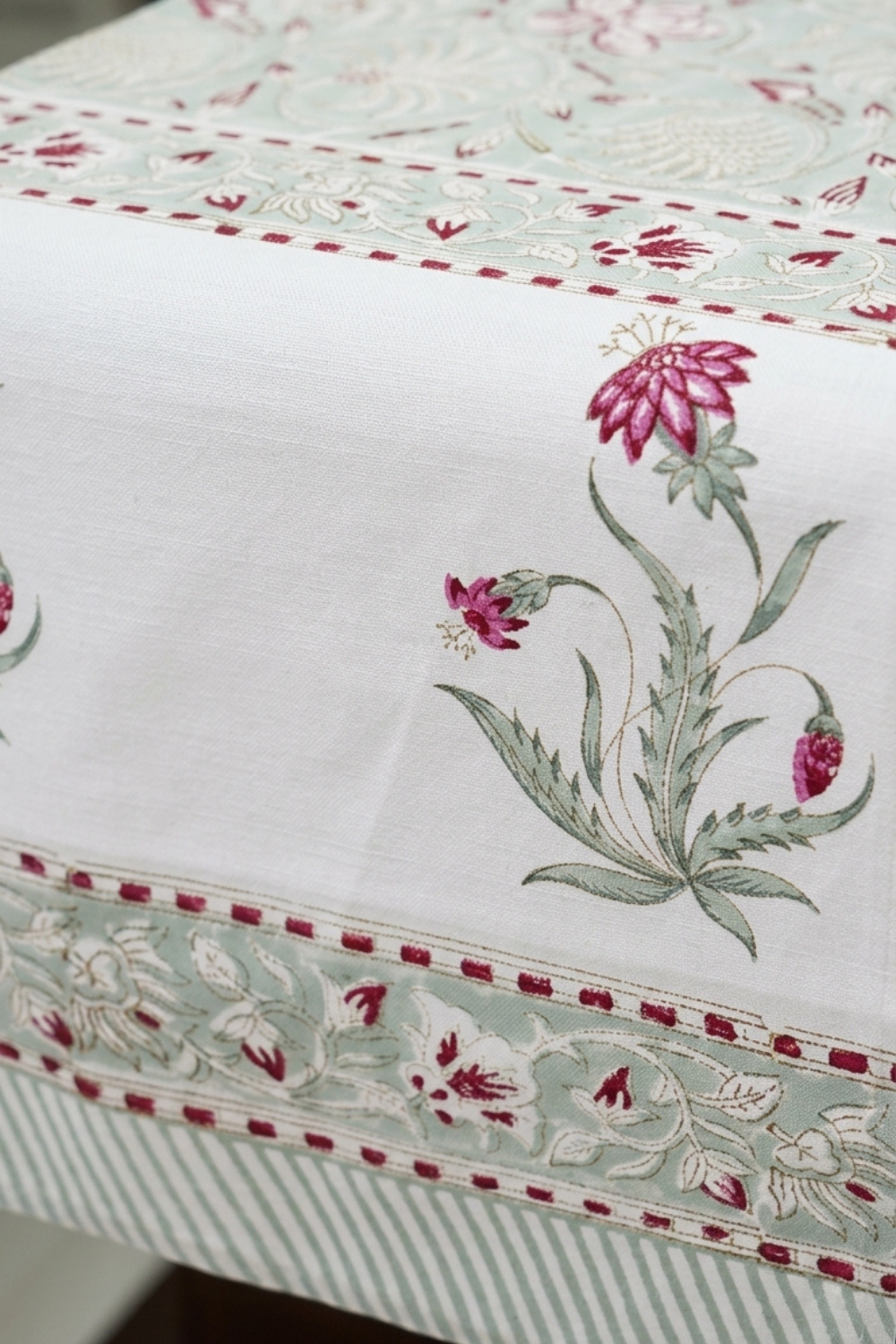 Scarlet Fern Handblock Printed Cotton Canvas Table Runner