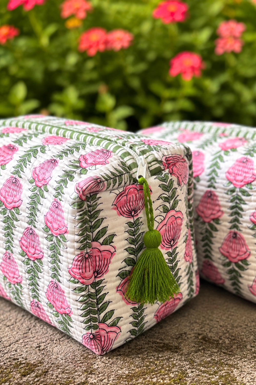 Pink Meadow Quilted Cotton Travel Pouches – Set of 3