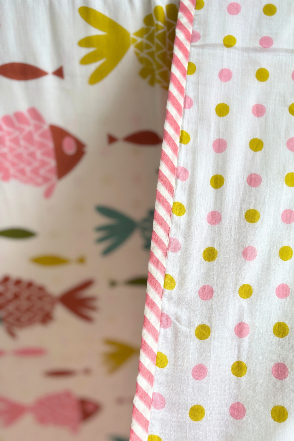 Fishtail Dreams Handblock Printed Reversible Mulmul Kids Dohar