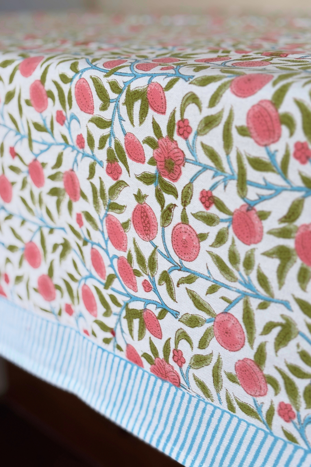 Blush Vine Handblock Printed Cotton Canvas Table Cloth - 6 Seater