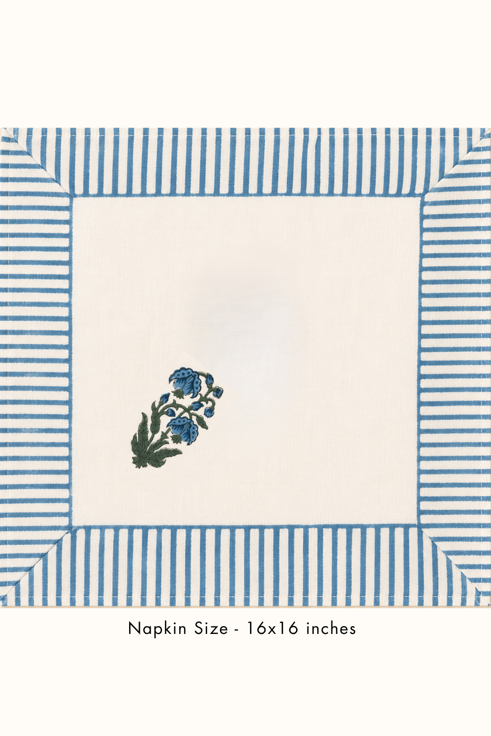 Blue Meadow Handblock Printed Canvas Table Runner, Mats & Napkins Set