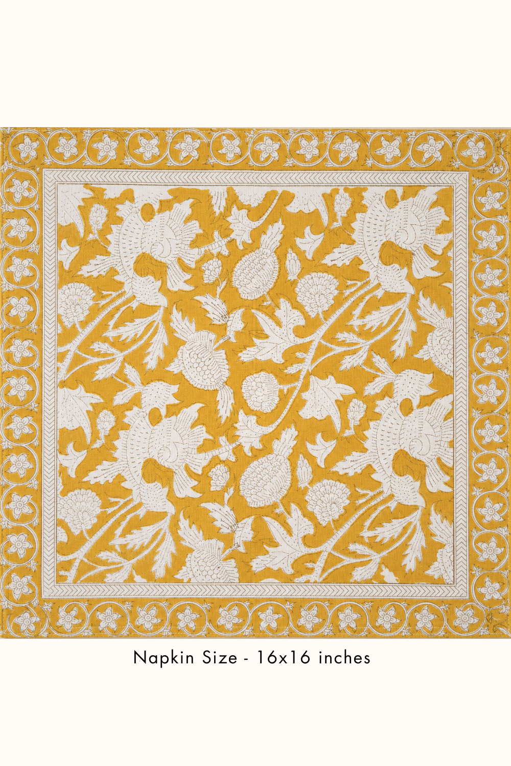 Honey Gold Handblock Printed Canvas Table Runner, Mats & Napkins Set