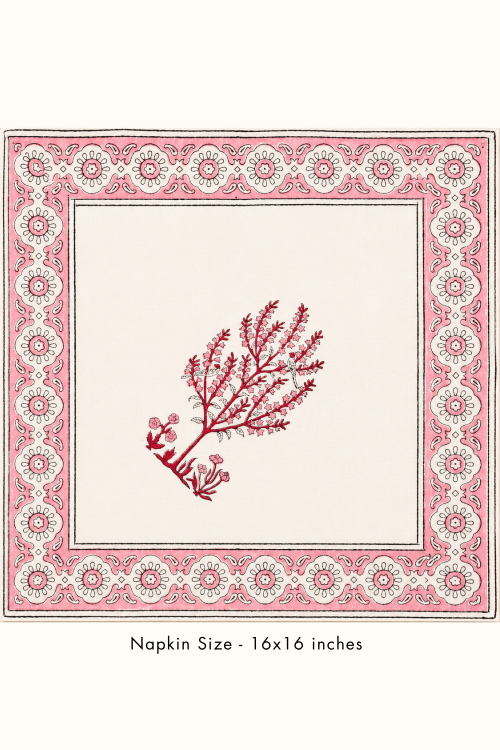 Pink Botanica Handblock Printed Canvas Table Runner, Mats & Napkins Set