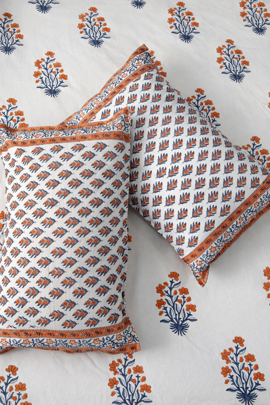 Amber Bloom Handblock Printed Cotton Bedsheet