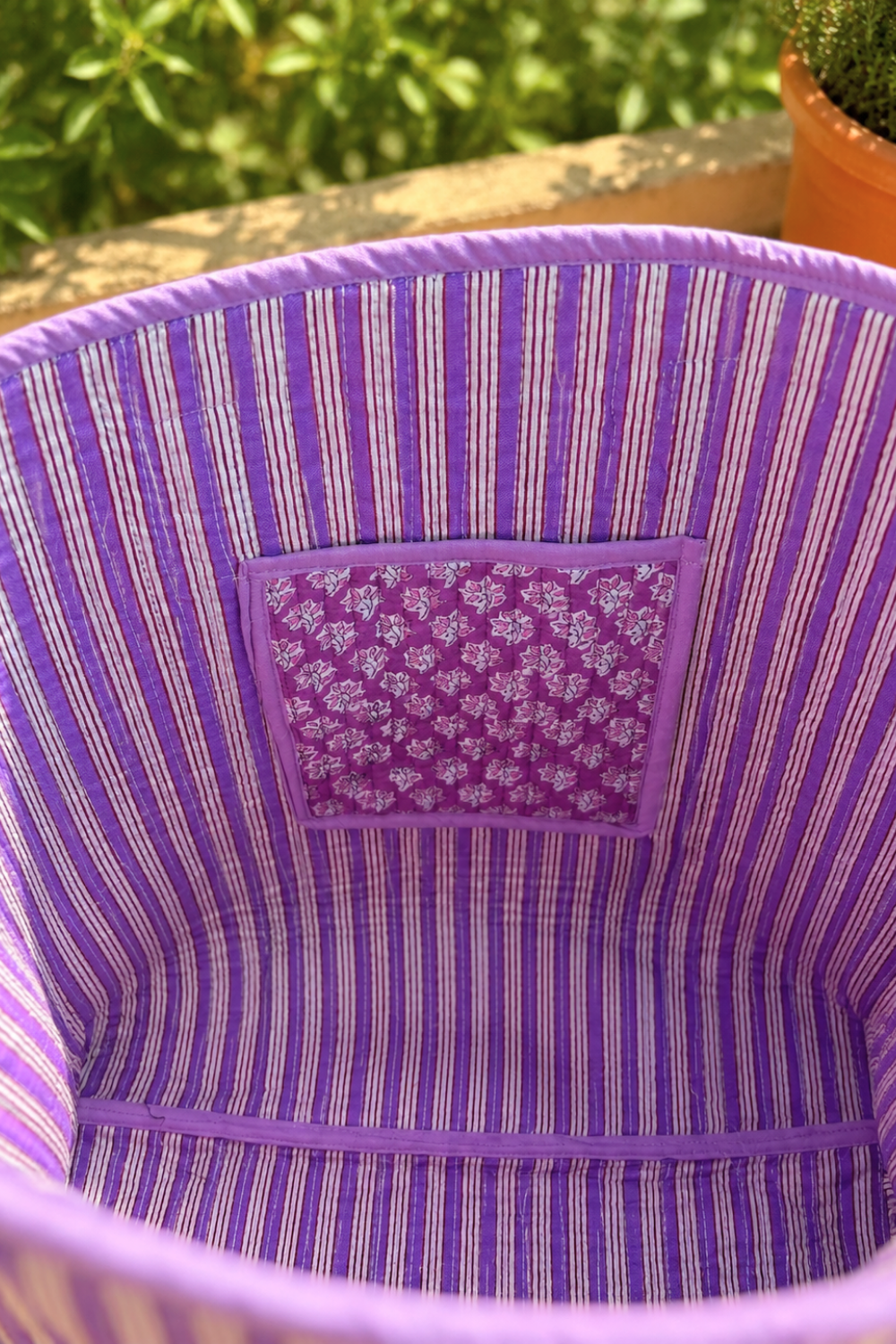 Lavender Meadow Quilted Handblock Printed Cotton Tote Bag