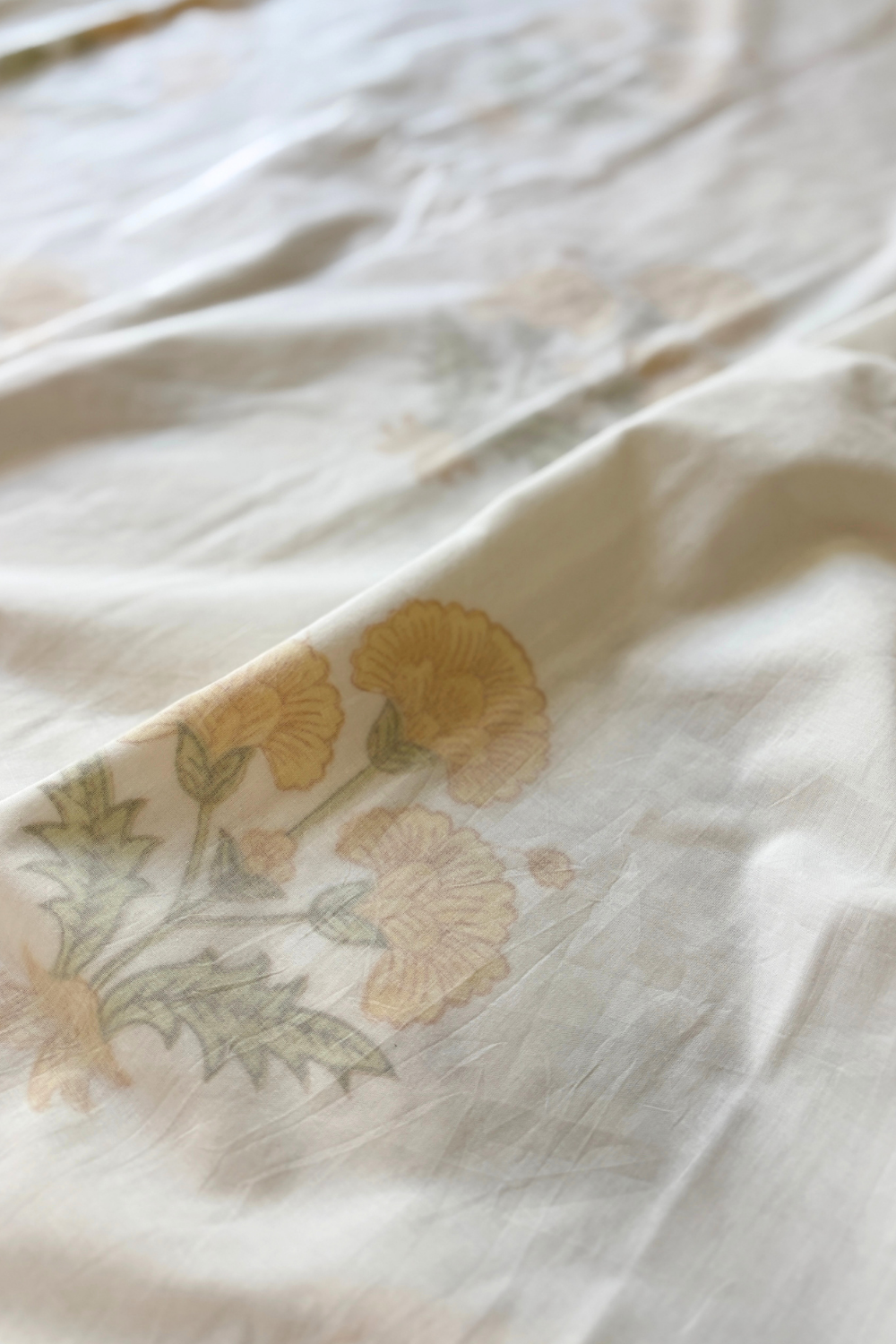 Marigold Mist Handblock Printed Mulmul Dohar