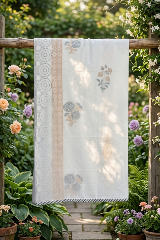 Soft Dune Handblock Printed Mulmul Dohar