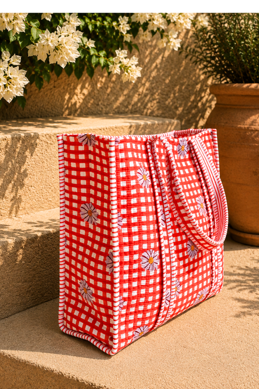 Cherry Garden Quilted Cotton Tote Bag