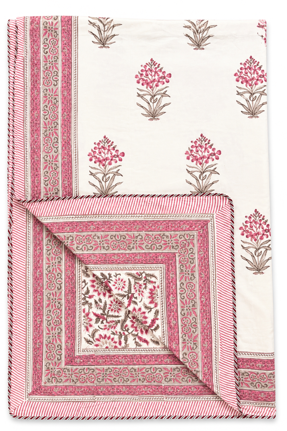 Blush Bouquet Handblock Printed Reversible Mulmul Dohar