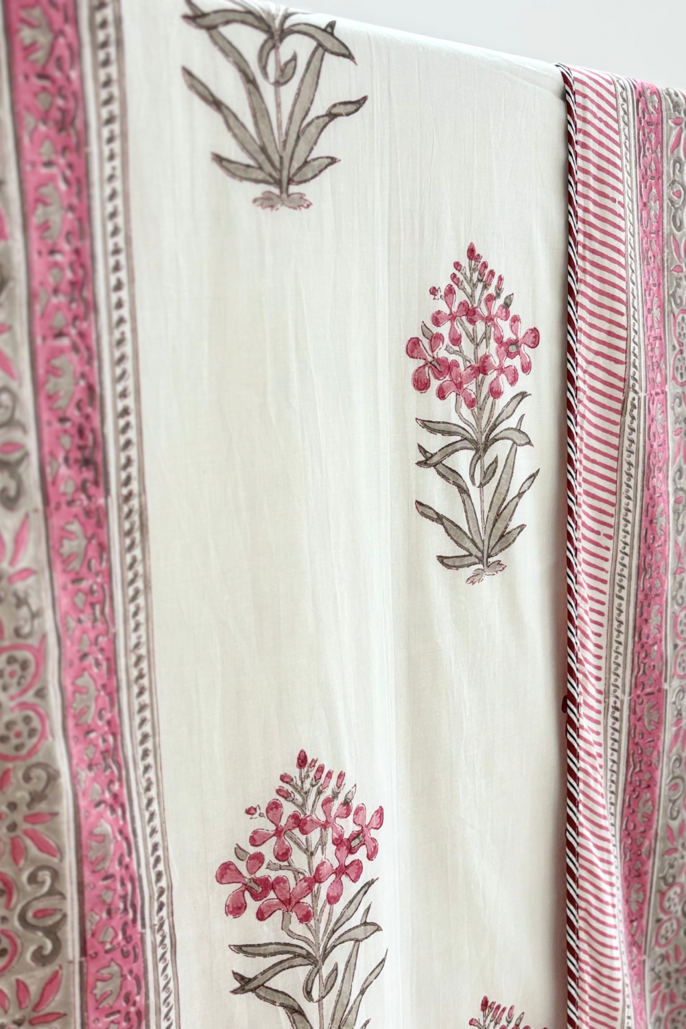 Blush Bouquet Handblock Printed Reversible Mulmul Dohar