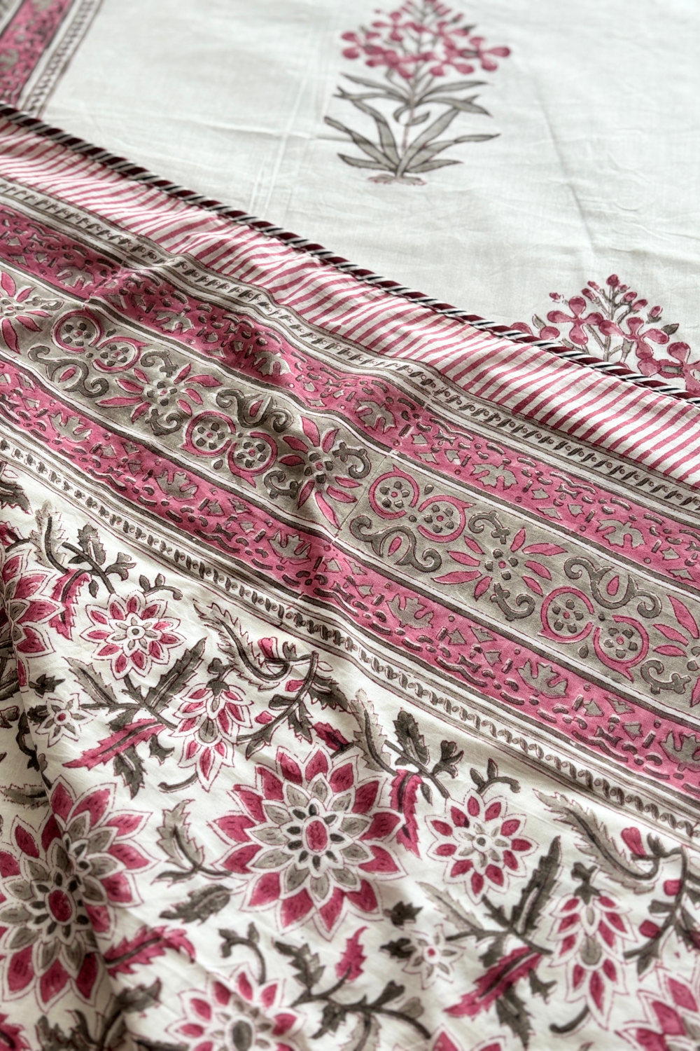 Blush Bouquet Handblock Printed Reversible Mulmul Dohar