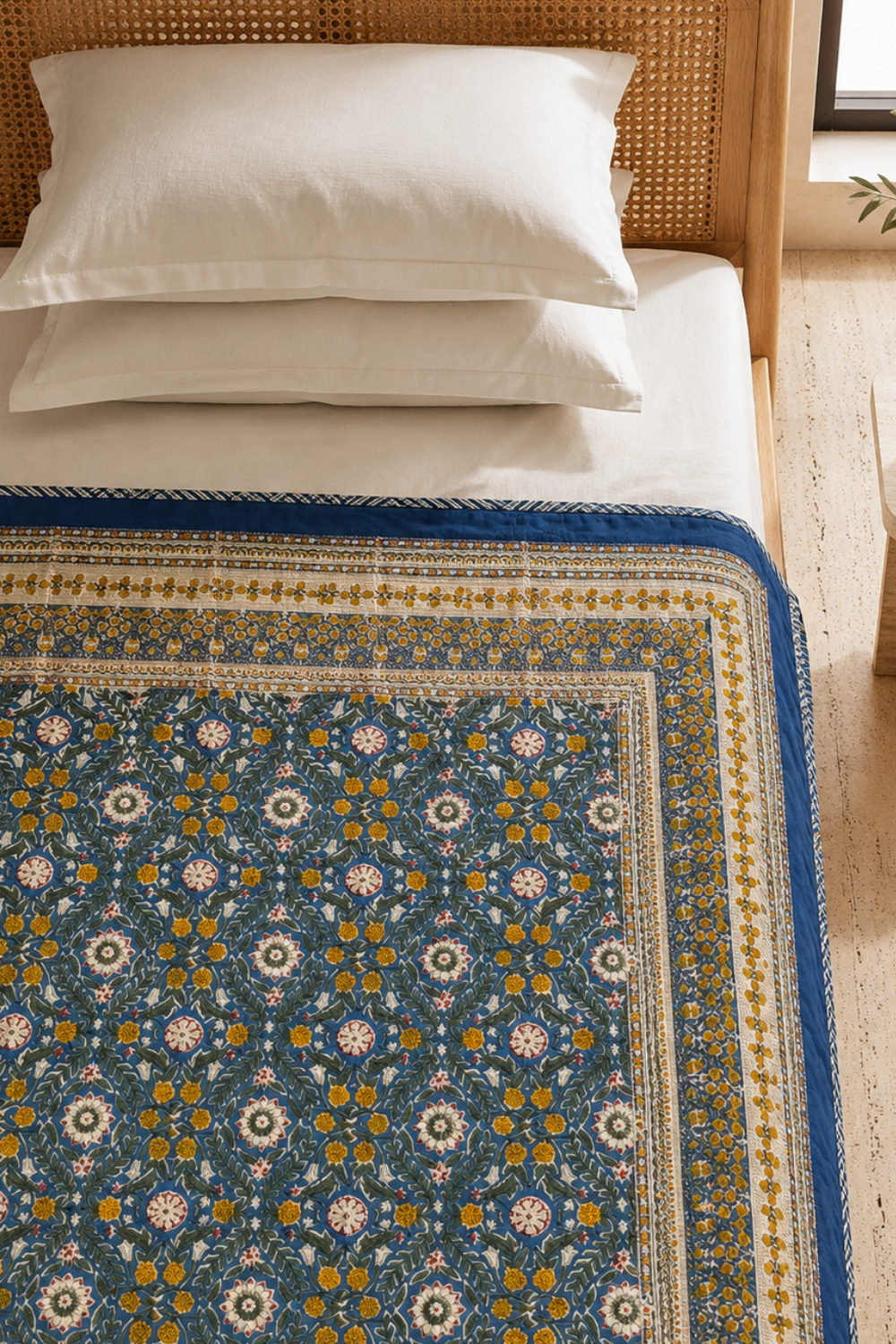 Indigo Heritage Handblock Printed Reversible Mulmul Dohar