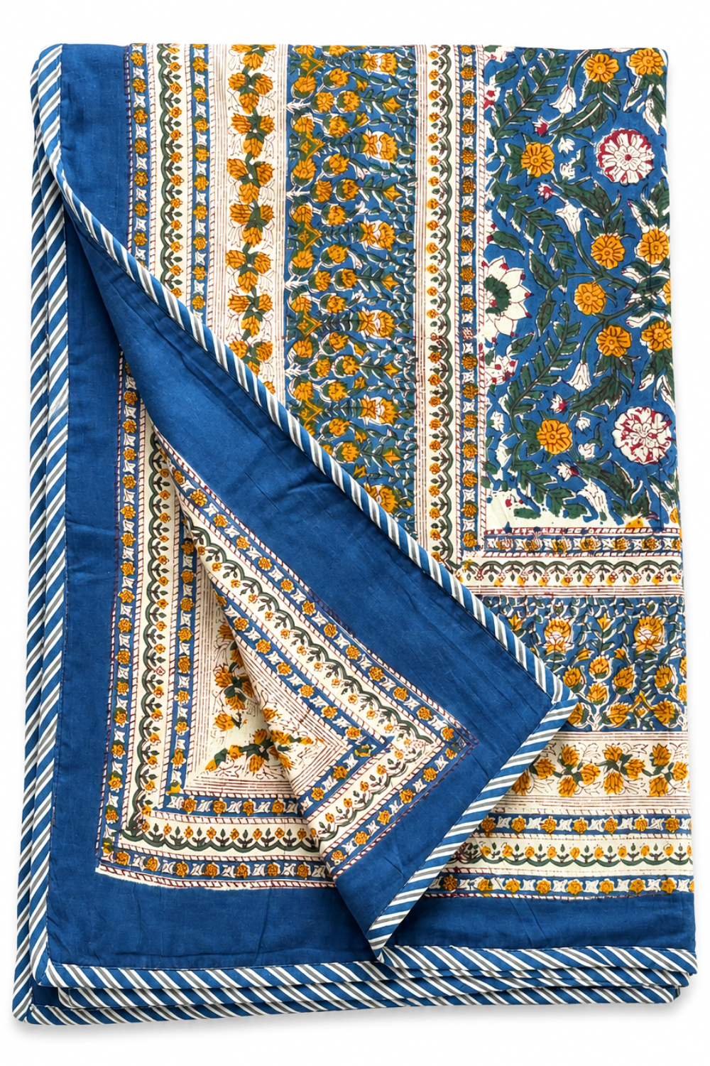 Indigo Heritage Handblock Printed Reversible Mulmul Dohar