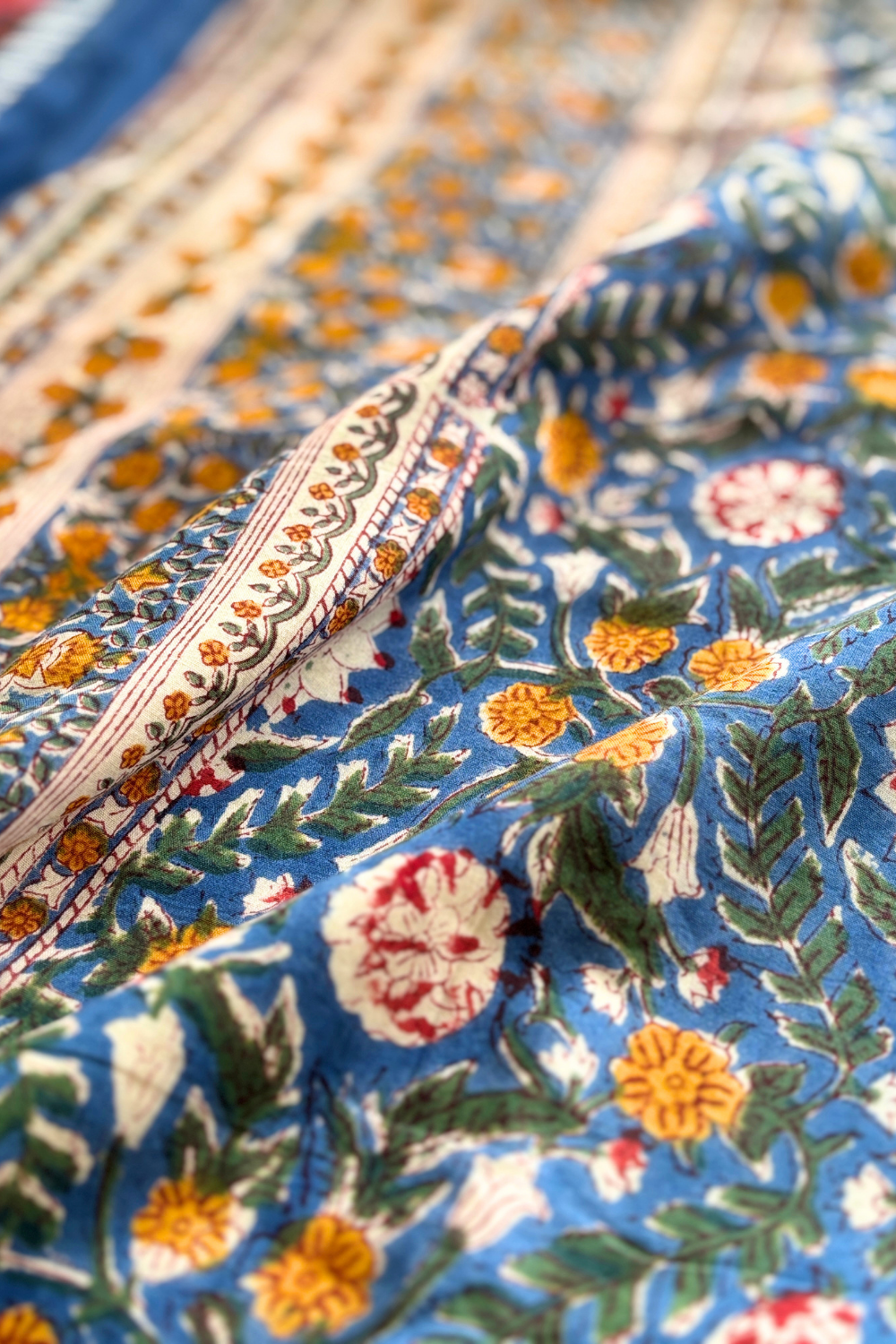 Indigo Heritage Handblock Printed Reversible Mulmul Dohar