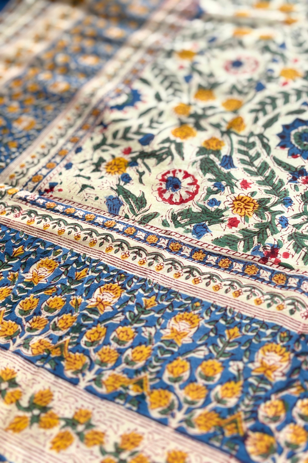 Indigo Heritage Handblock Printed Reversible Mulmul Dohar