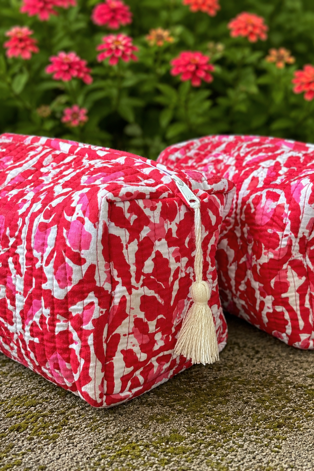 Pink Abstract Quilted Cotton Travel Pouches – Set of 3