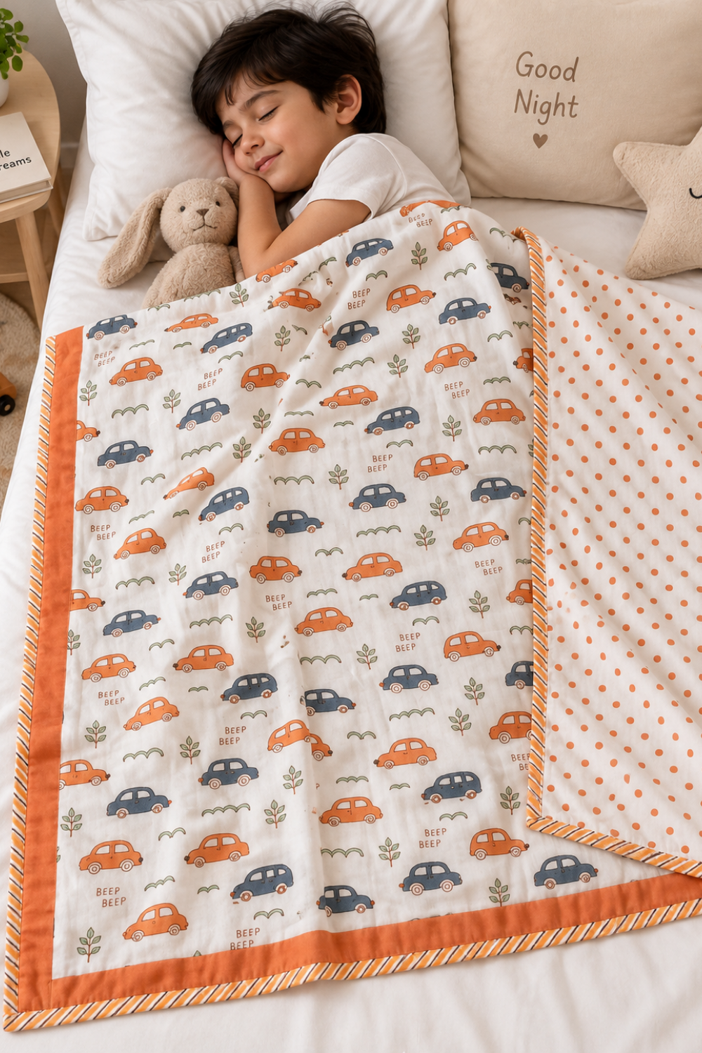 Happy Wheels Handblock Printed Reversible Mulmul Kids Dohar