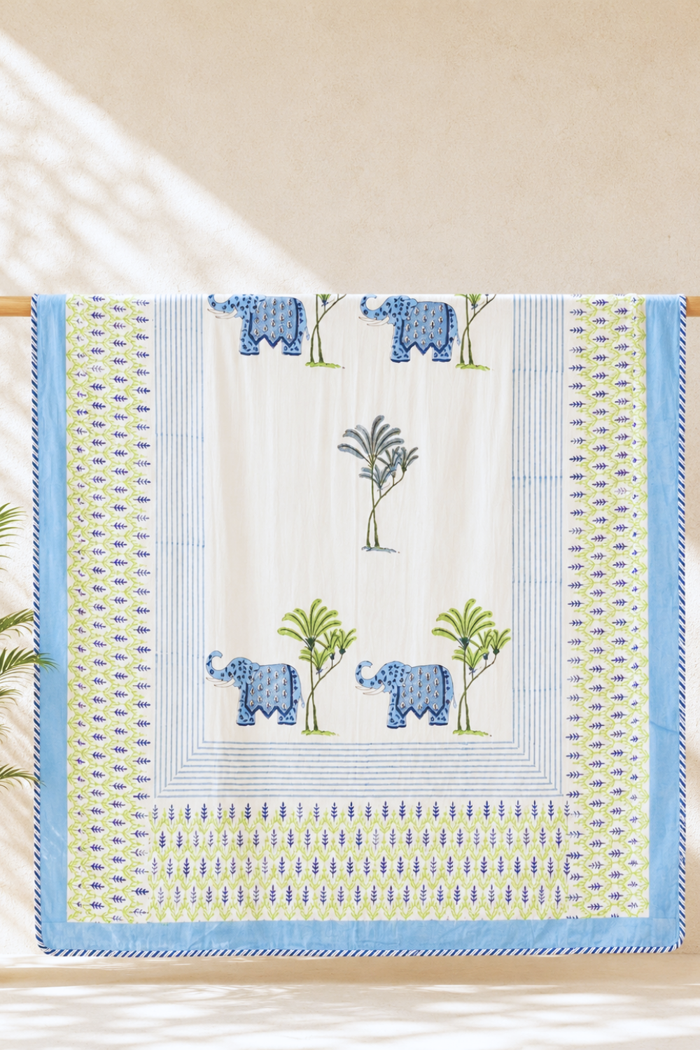 Sky Oasis Handblock Printed Reversible Mulmul Dohar
