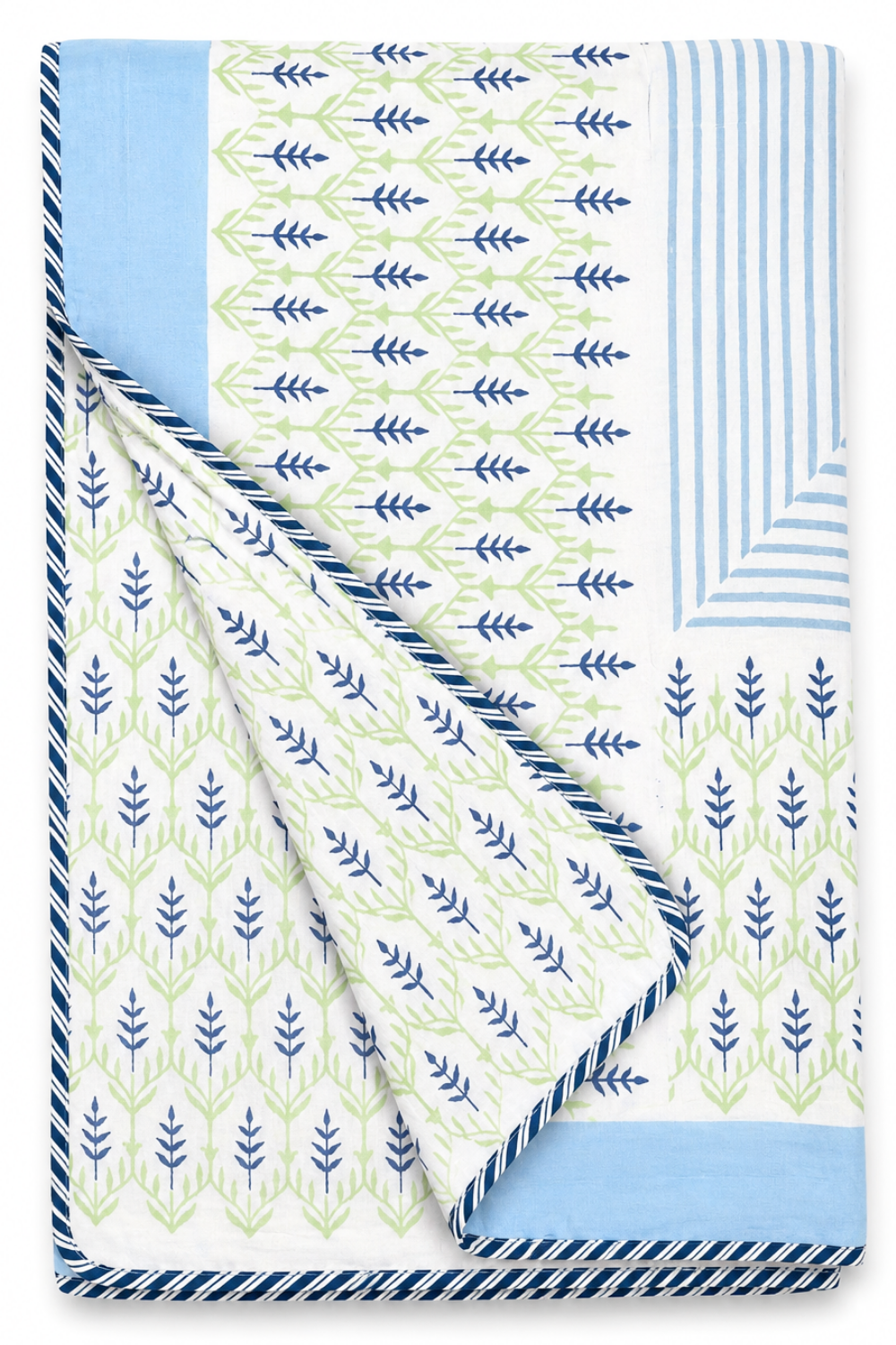 Sky Oasis Handblock Printed Reversible Mulmul Dohar