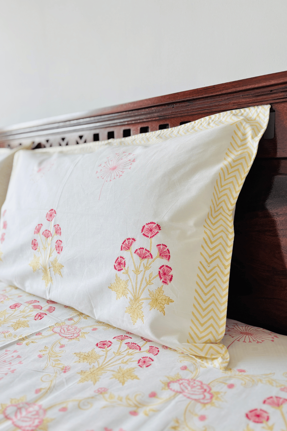 Blush Garden Handblock Printed Percale Cotton Bedsheet