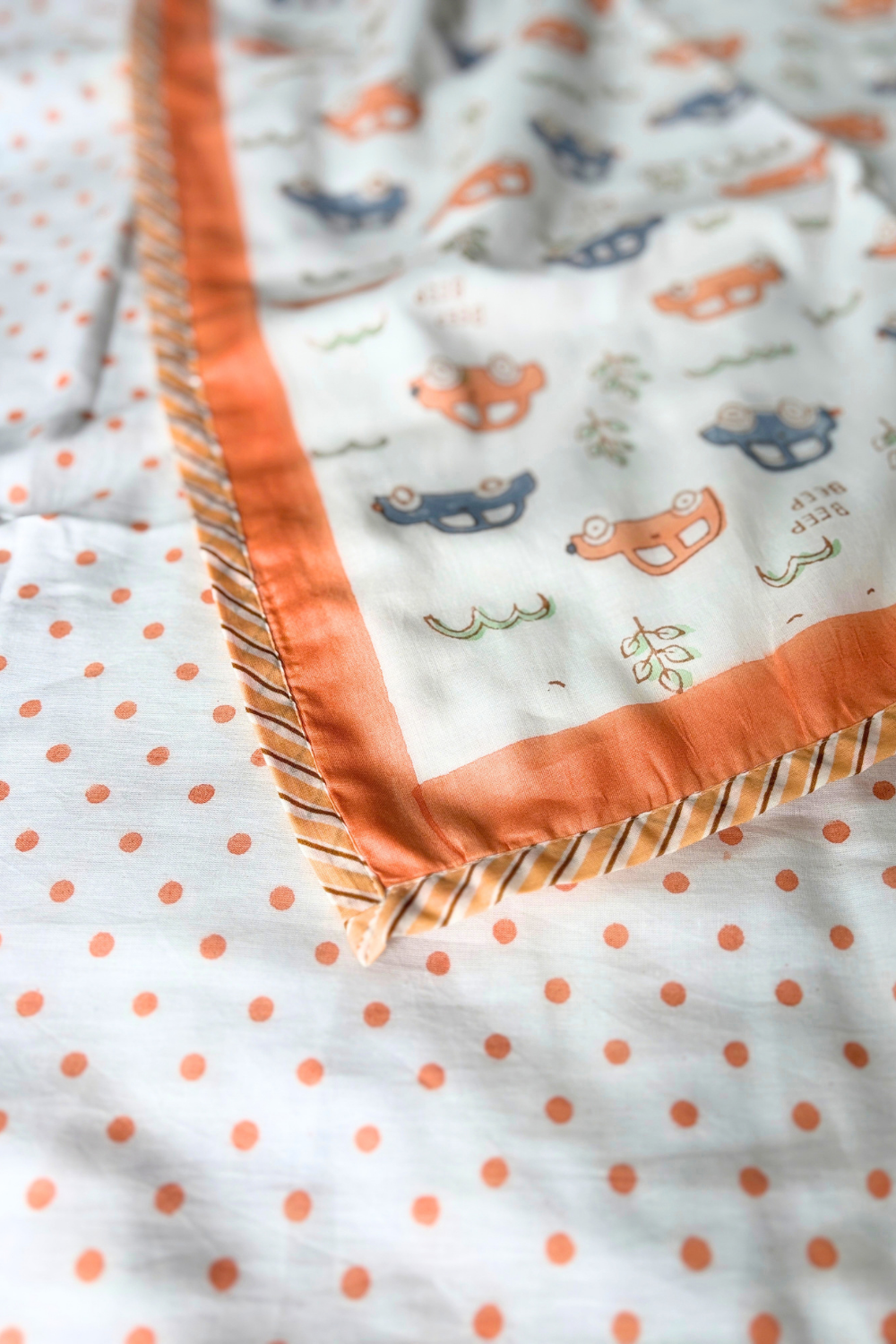 Happy Wheels Handblock Printed Reversible Mulmul Kids Dohar