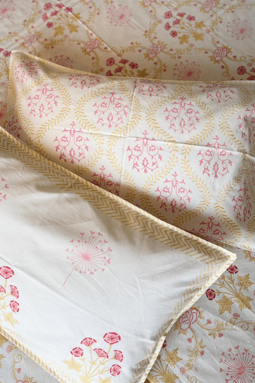 Blush Garden Handblock Printed Percale Cotton Bedsheet