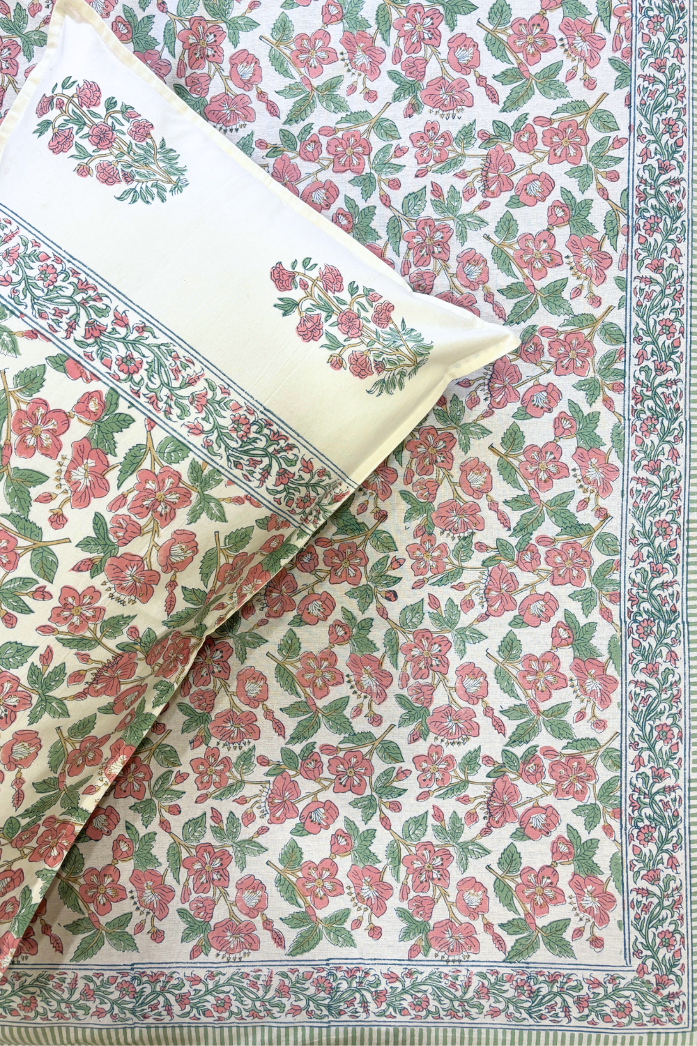 Blush Meadow Handblock Printed Cotton Bedsheet