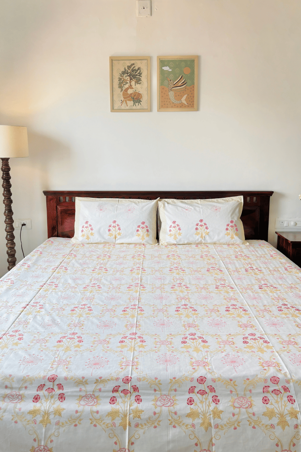 Blush Garden Handblock Printed Percale Cotton Bedsheet