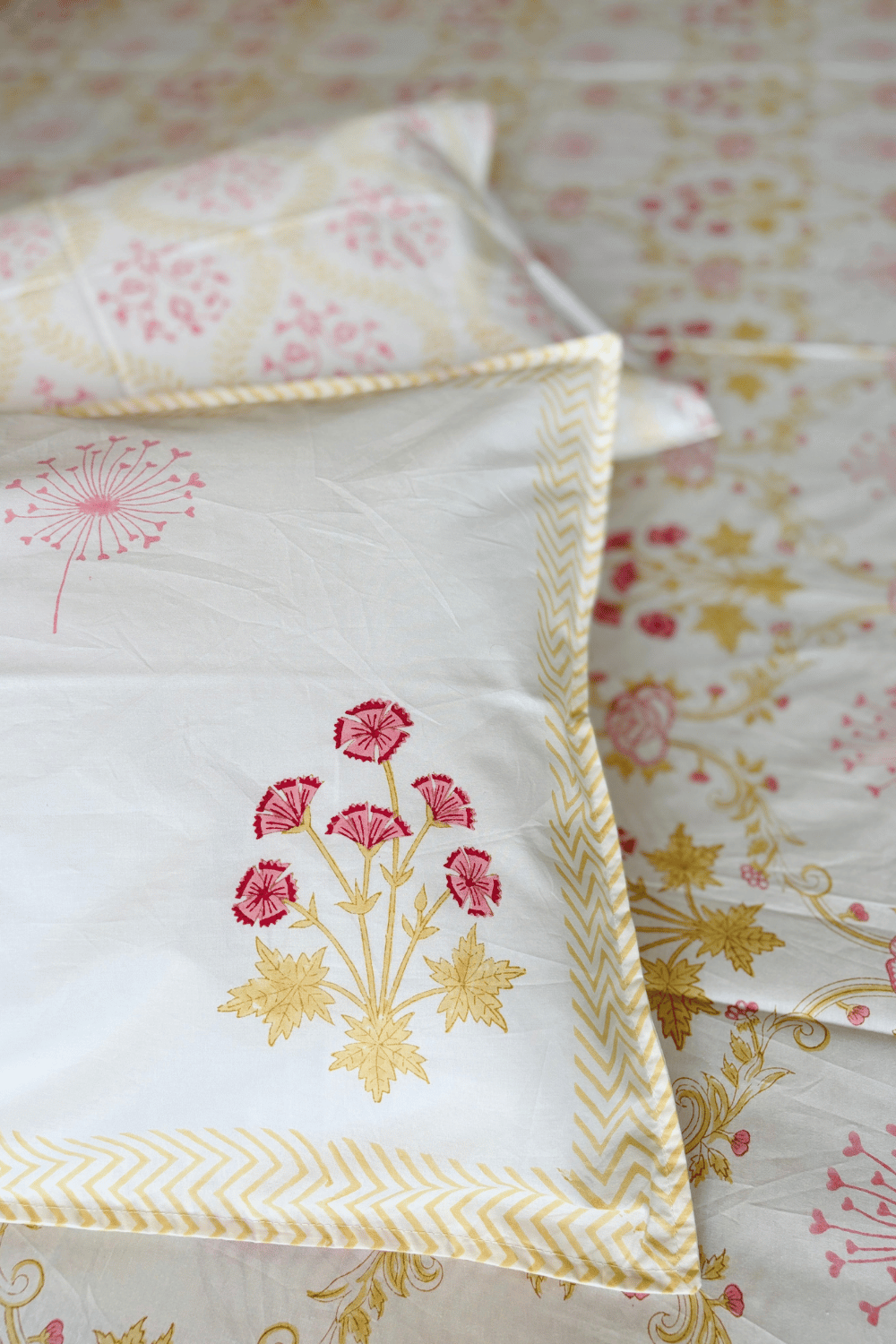 Blush Garden Handblock Printed Percale Cotton Bedsheet
