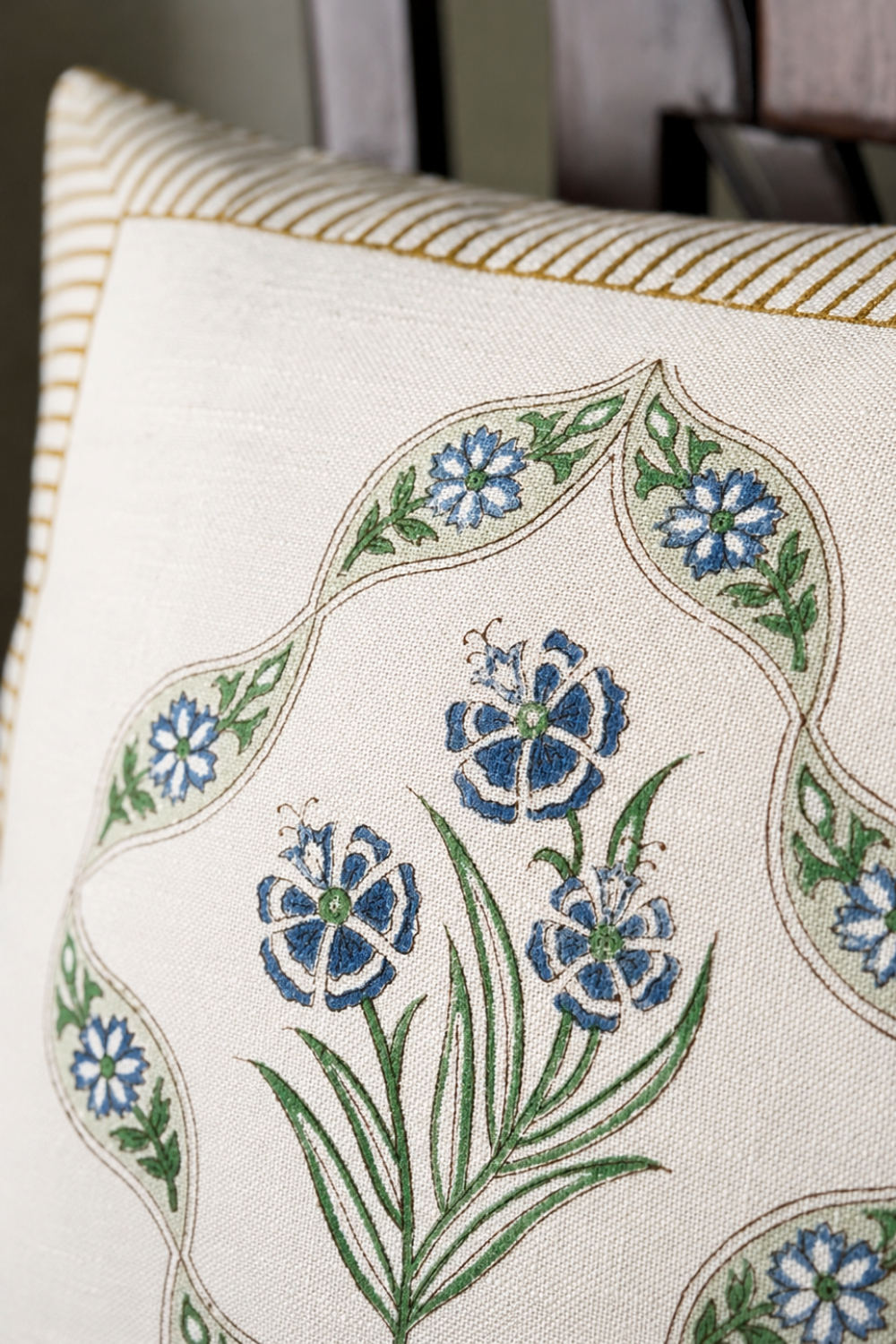 Blue Arch Hand Block Printed Slub Cotton Cushion Cover- Set of 2