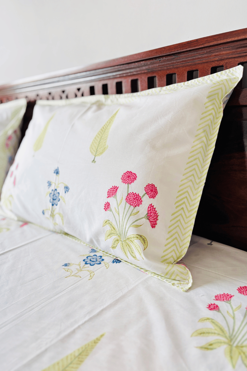 Lime Botanica Handblock Printed Percale Cotton Bedsheet