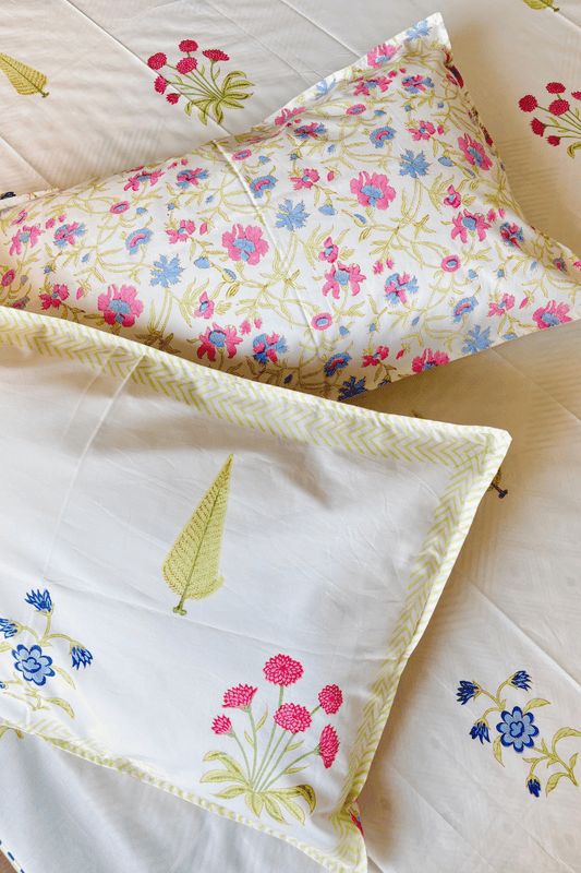 Lime Botanica Handblock Printed Percale Cotton Bedsheet