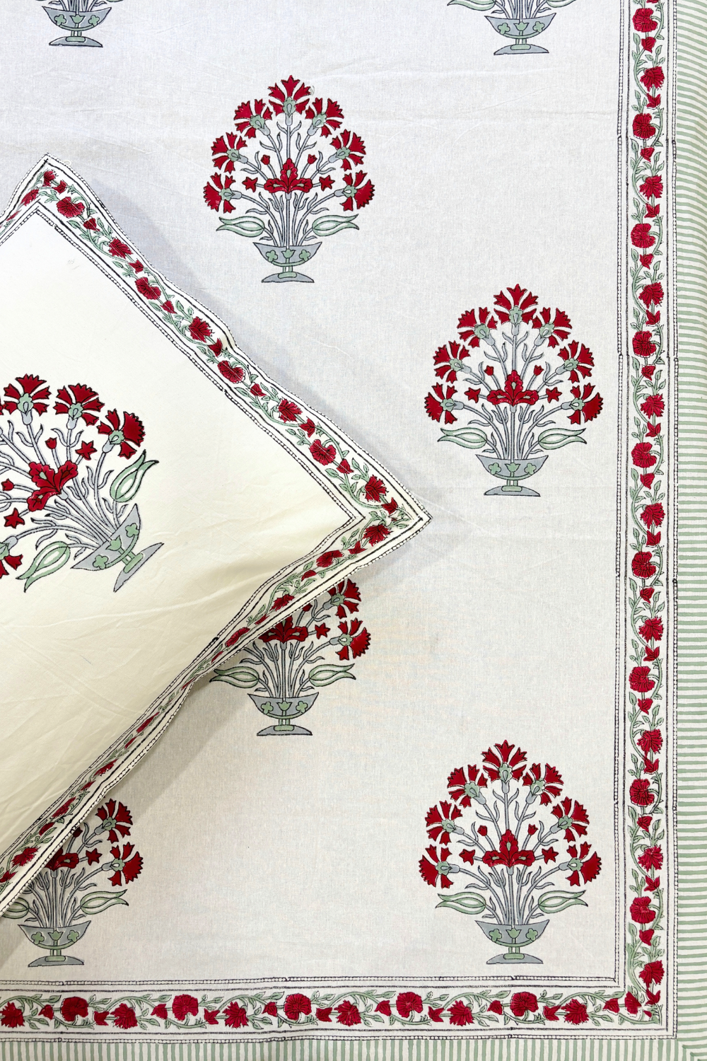 Terracotta Bouquet Handblock Printed Cotton Bedsheet