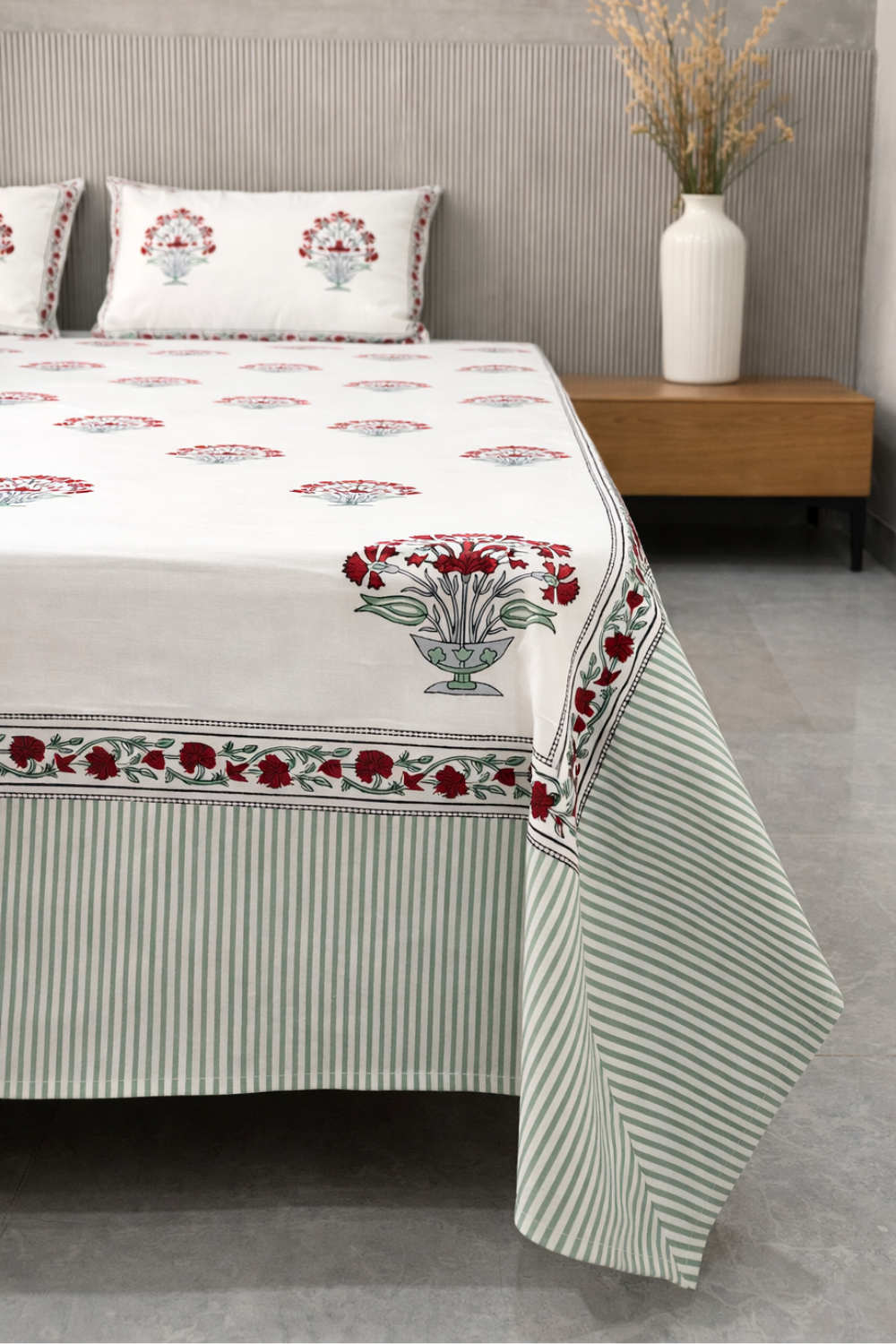 Terracotta Bouquet Handblock Printed Cotton Bedsheet