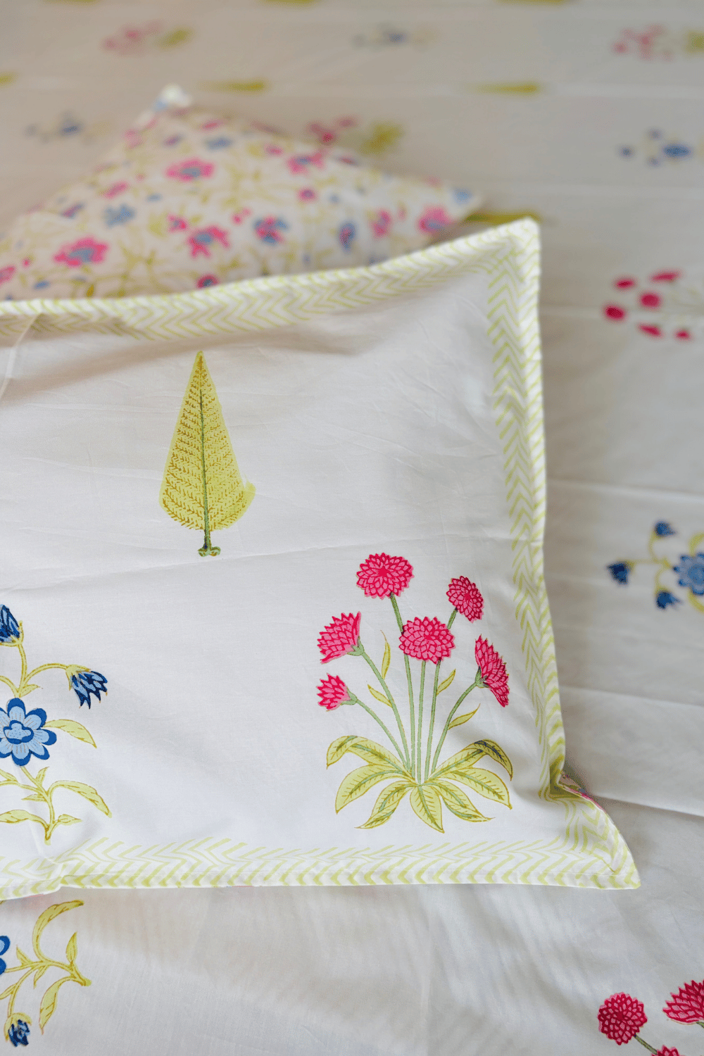Lime Botanica Handblock Printed Percale Cotton Bedsheet