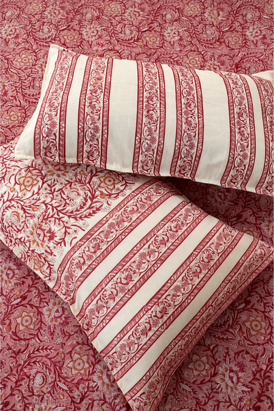 Crimson Botanical Handblock Printed Cotton Bedsheet