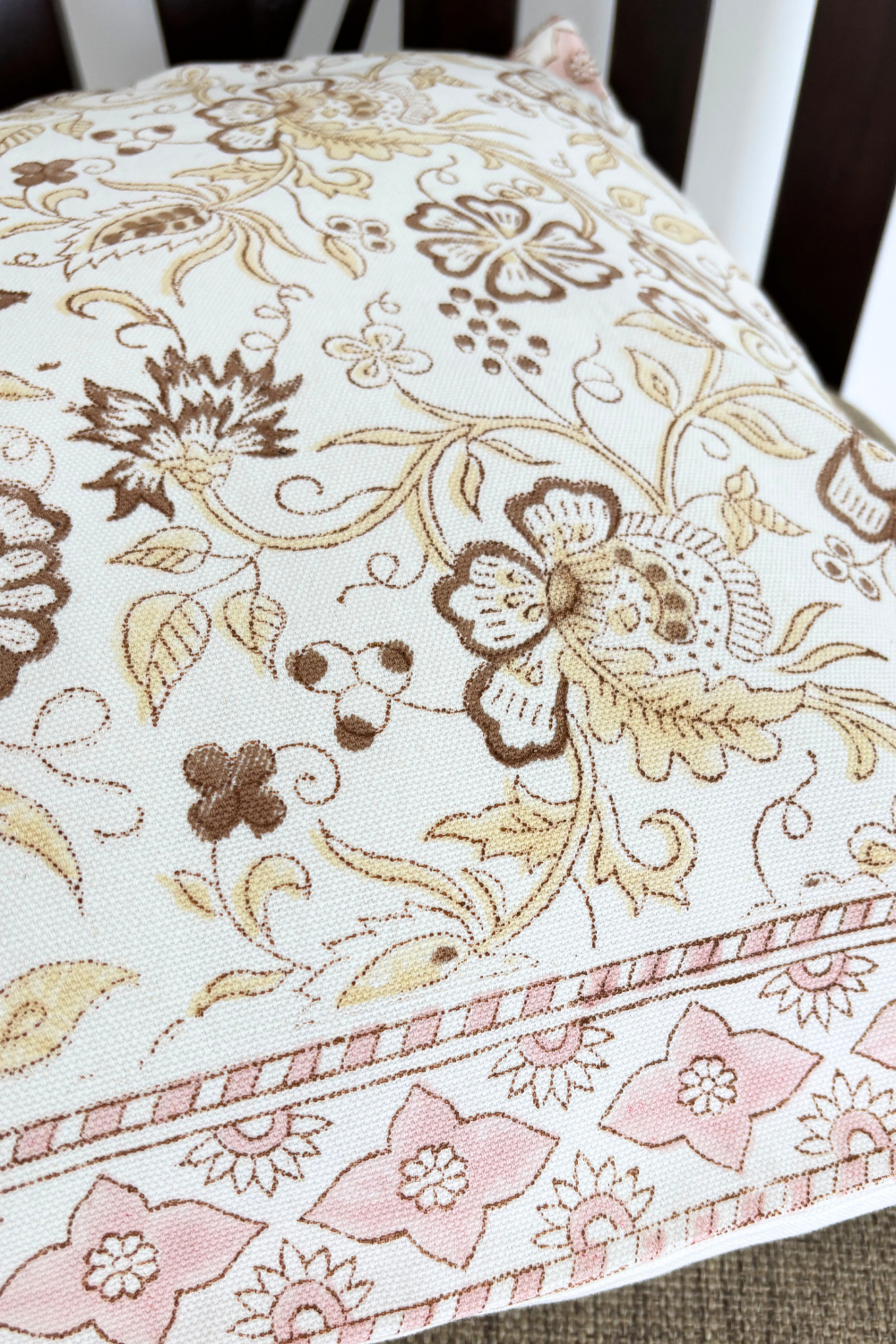 Autumn Petals Hand Block Printed Canvas Cushion Cover- Set of 2