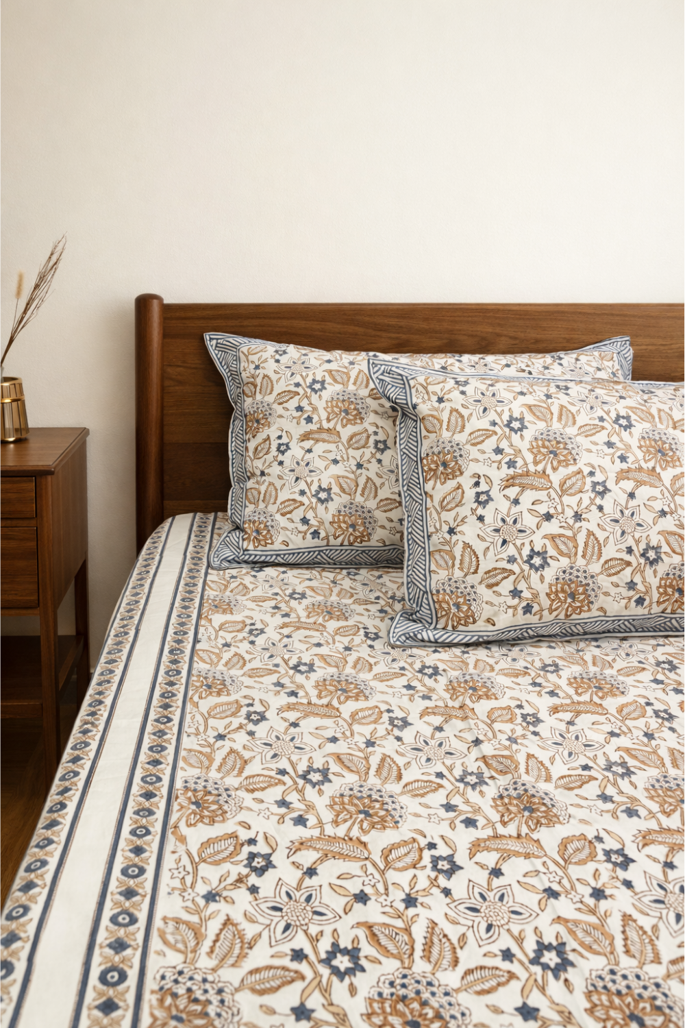 Ochre Garden Handblock Printed Cotton Bedsheet