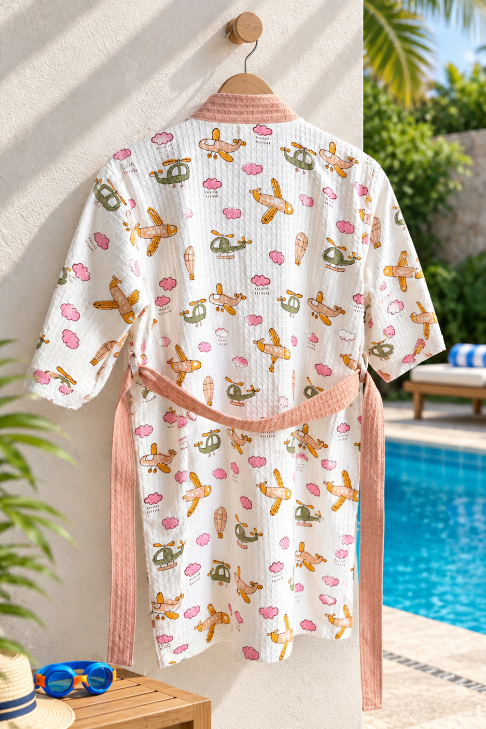 Little Aviators Handblock Printed Waffle Cotton Kids Bathrobe