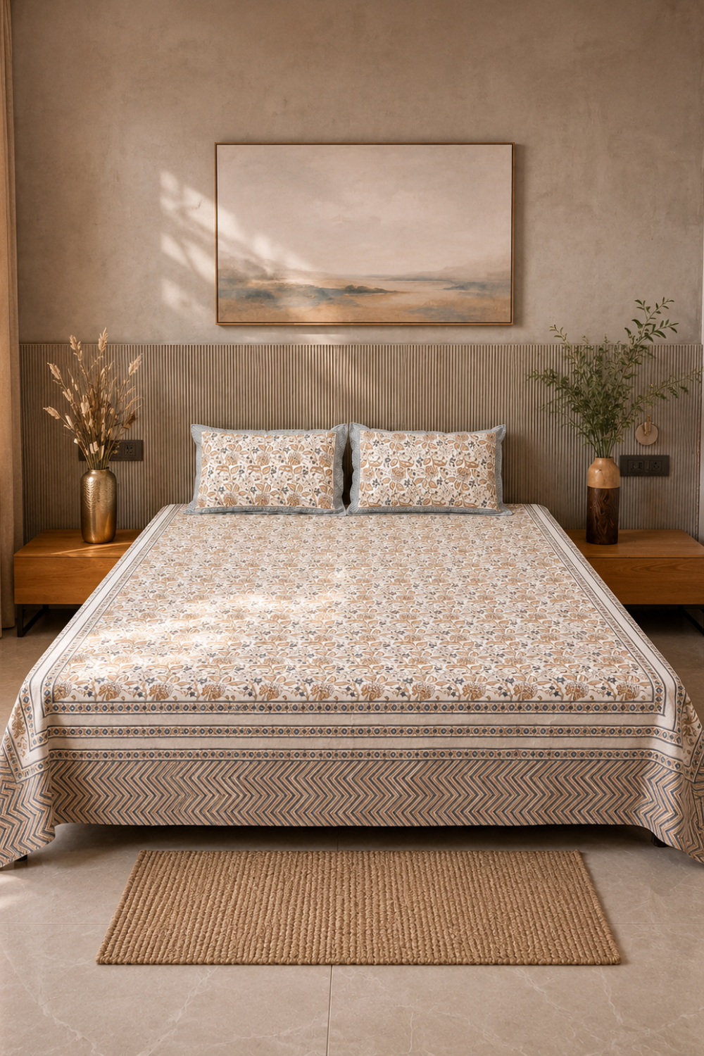 Ochre Garden Handblock Printed Cotton Bedsheet